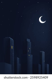 Night vertical illustrations of the night sky and buildings of the city