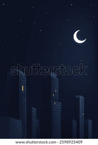 Night vertical illustrations of the night sky and buildings of the city