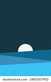Night view Abstract Design, Moon, Ocean, Sky Design, Abstract Illustration, Minialistic Landscape Illustration Design