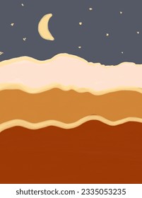 Vista nocturna abstracta con sol y olas de colores, nórdica, vectorial, ilustraciones para la decoración de paredes, papel pintado, estampados de arte, plantillas, almohadas, diseños de estuches de teléfono, etc.