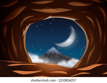 Night view from the cave illustration
