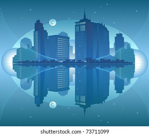 Night view of the city by the sea