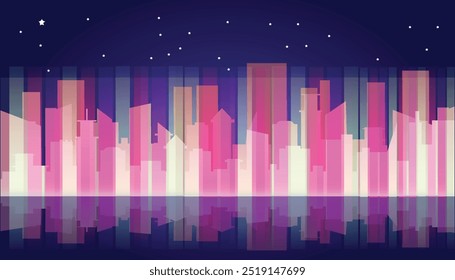 night view city neon glow and vivid colors cityscape landscape background vector illustration design