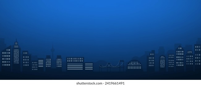 Night view of city skyscrapers and gradient background. Vector illustration.