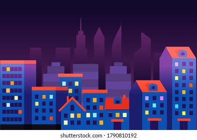 Night view of the city. Vector illustration
