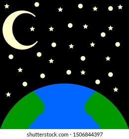 Night view of the Earth, the Moon and the stars. Starry night.