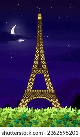 Night view of Eiffel tower vector art