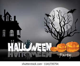 Night view in HALLOWEEN  party day,paper craft style vector and illustration