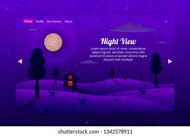 Night View House at park web Banner Vector
