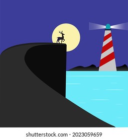 Night view, illustration, vector on a blue background.