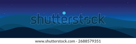 Night view of moon in the sky with landscape mountain scenery for landscape background illustration.