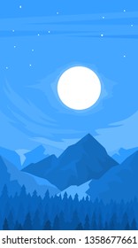 Night view of the mountains. Trees below. Mountain peak view