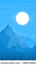 Night view of the mountains. Trees below. Mountain peak view