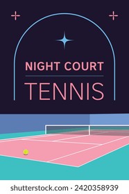 Night view of pastel-toned tennis court