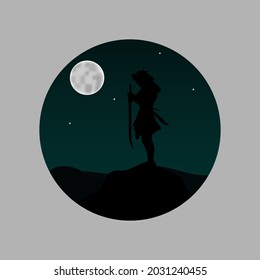 night view samurai silhouette illustration
