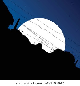 Night view silhouette illustration moon sky stars