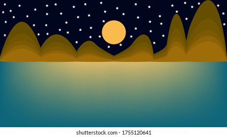 Night view of sky, mountains and lake