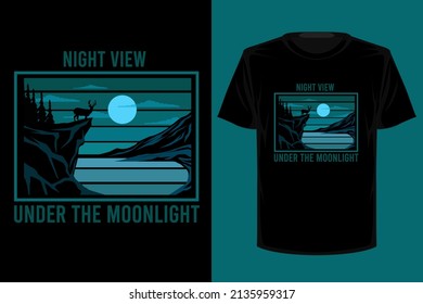 Night view under the moonlight retro vintage t shirt design