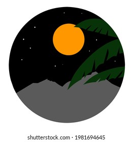 Night view vector illustration. Full moon night