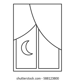 Night view from the window icon. Outline illustration of night view from the window vector icon for web
