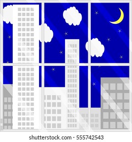Night view from window. Panorama illustration sky with moon and stars vector