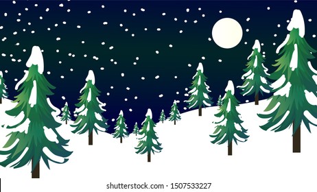 Night View Winter fields with falling snow Background