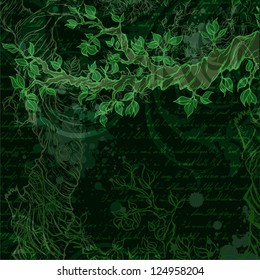 Night vintage garden background with tree branch