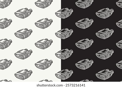 night vision binocular doodle seamless pattern on black white background set. retro binocular of night vision background. binocular engraving wallpaper. binocular pattern background for adventure