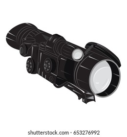 Night vision sight for hunting isolated on white background, art creative modern vector illustration. Hunting banner
