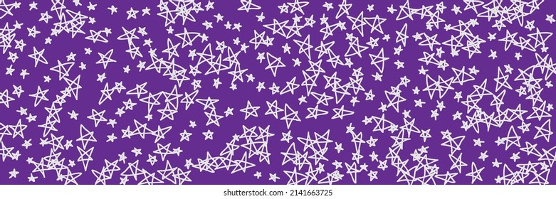Night Vivid Bright Dark Simple Stars Purple Grey Stars Background. Art Vibrant Pastel Naive Childish Sky Violet Handdrawn Stars. Kids Calm White Lavender Chaotic Light Naive Handdrawn Illustration.