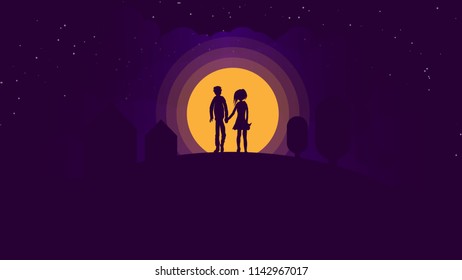 Night Walk Scene Vector Illustration
