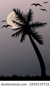 Night wallpaper of coconut tree with moon shine.