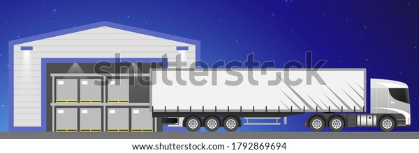 Night warehouse\
and truck illustration\
vector