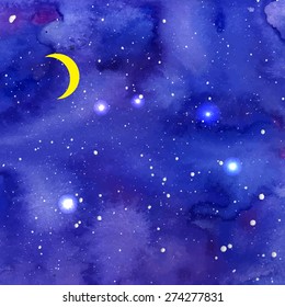 Night watercolor background. Vector illustration