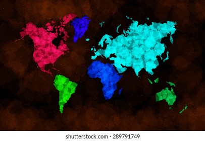 night watercolor world map. vector illustration