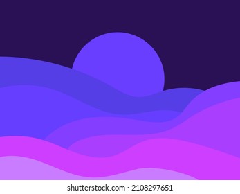 Night wavy landscape with moon in a minimalist style. Boho typography decor for prints, posters and interior designs. Mid-century modern decor. Vector illustration
