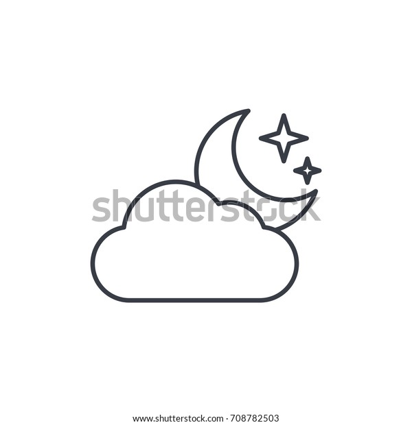 night weather,\
cloud and moon thin line icon. Linear vector illustration.\
Pictogram isolated on white\
background