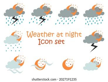 night weather illustration collection with moon and stars