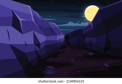 Night in Western American Rock Cliff Vast Desert Landscape Illustration