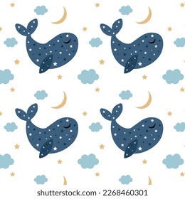 Night Whale Kid Pattern Vector 