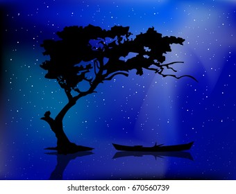 night. white night. lunar landscape. boat wood