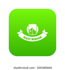 Night window icon green vector isolated on white background