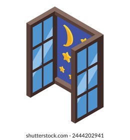 Night window icon isometric vector. Night babysitting. Child care