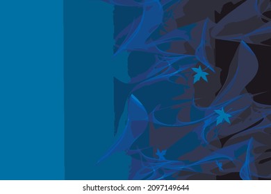 night winter abstract landscape blue leaves on blizzard background