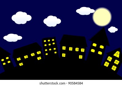 Night winter city. Vector illustration