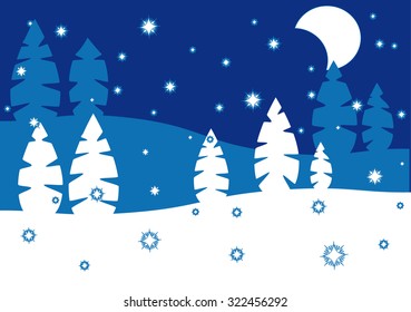 night in the winter forest, snow