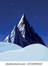 Night winter mountains under starry sky