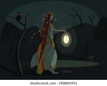 Night witch with light going home