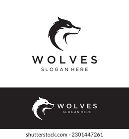 Night wolf abstract Logo design simple isolated background.Vector illustration.