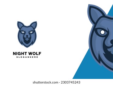 plantilla de vector monograma abstracto con logotipo de cabeza de lobo nocturno